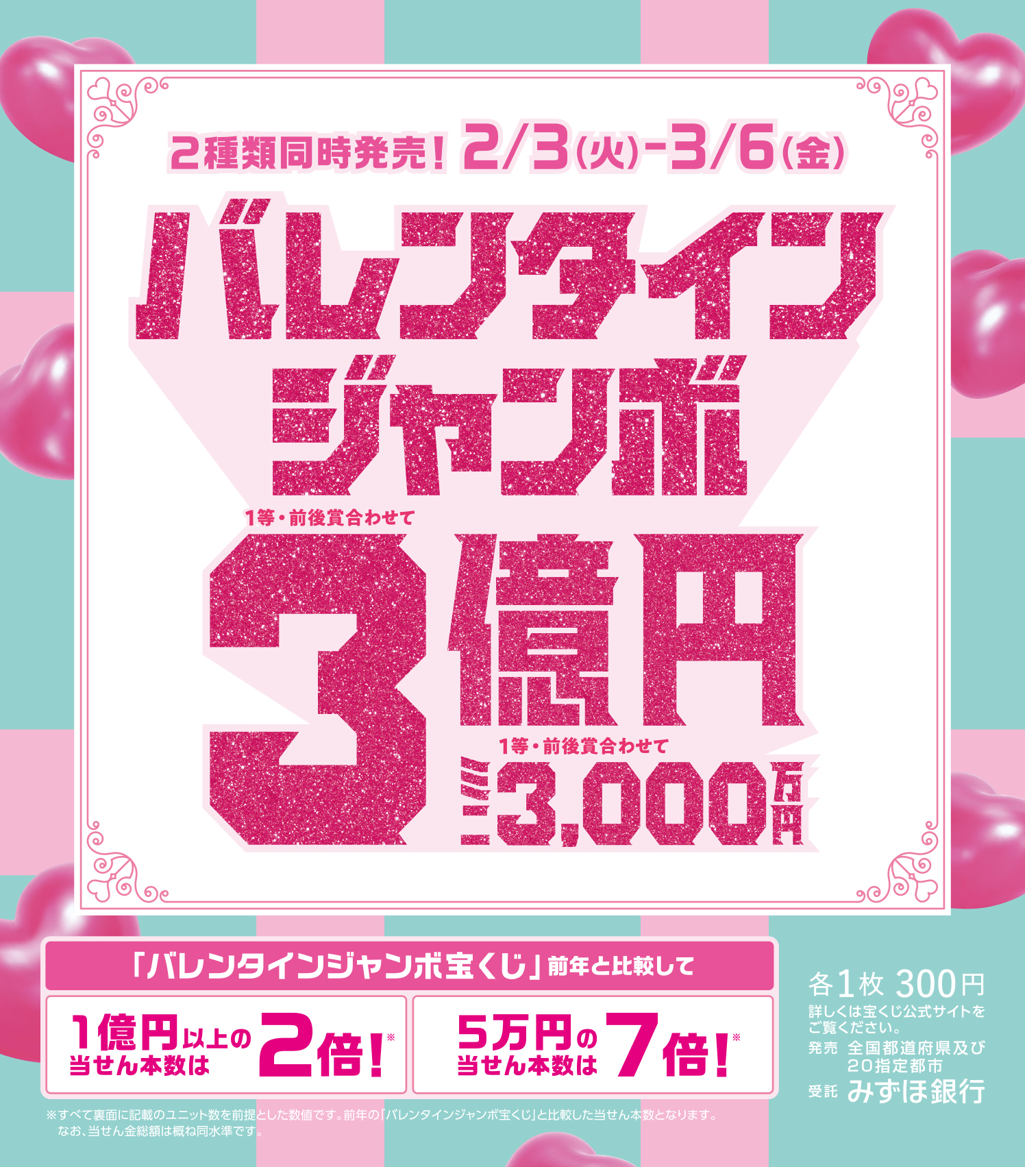 バレンタインジャンボ宝くじ発売！